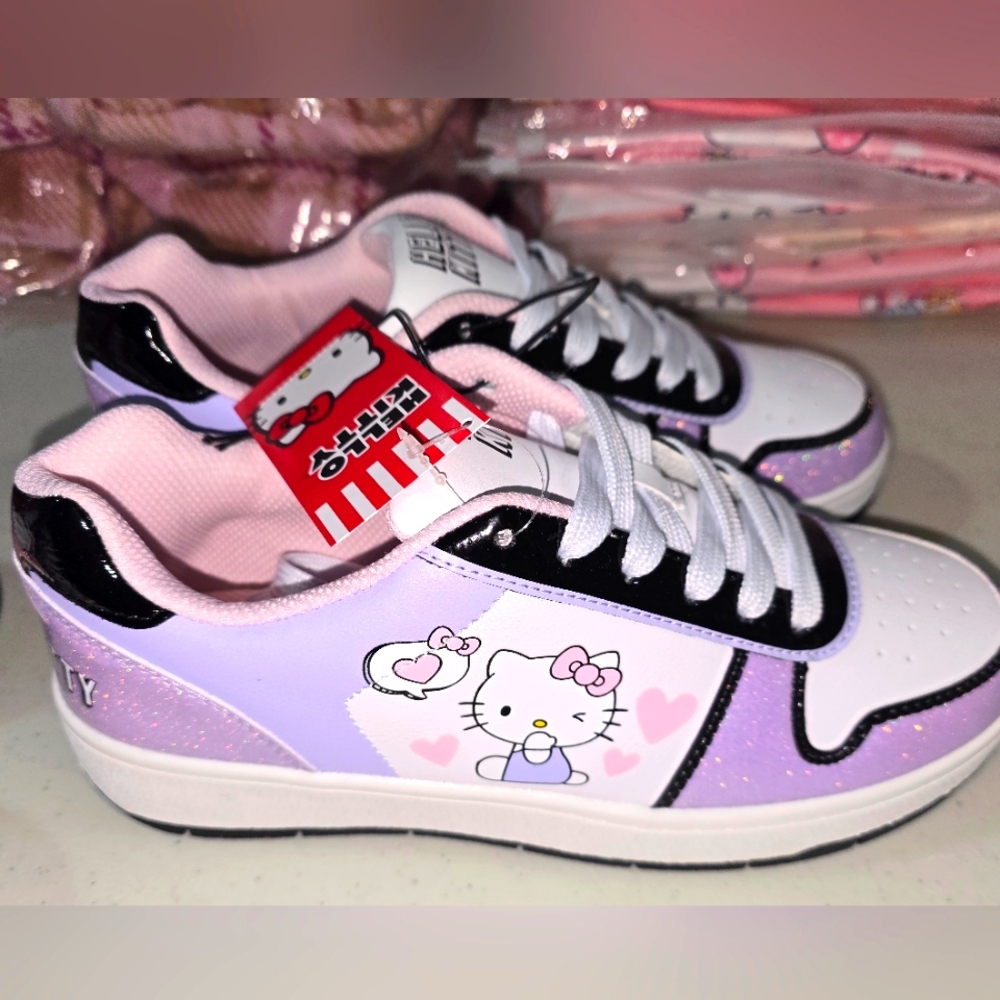 Hello Kitty Pink White Black Glitter Sneakers